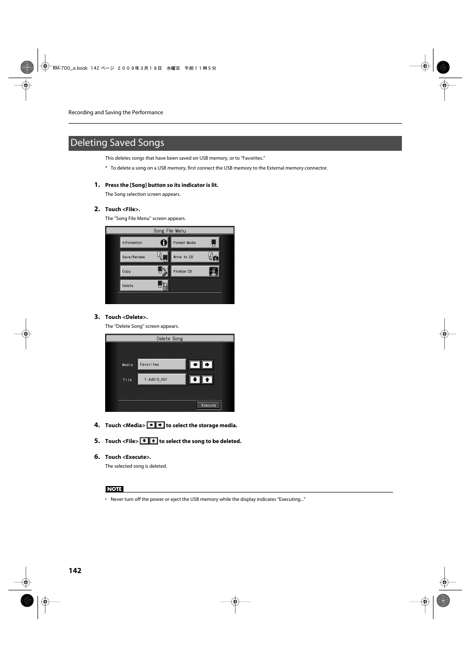 Deleting saved songs | Roland RM-700 User Manual | Page 141 / 238