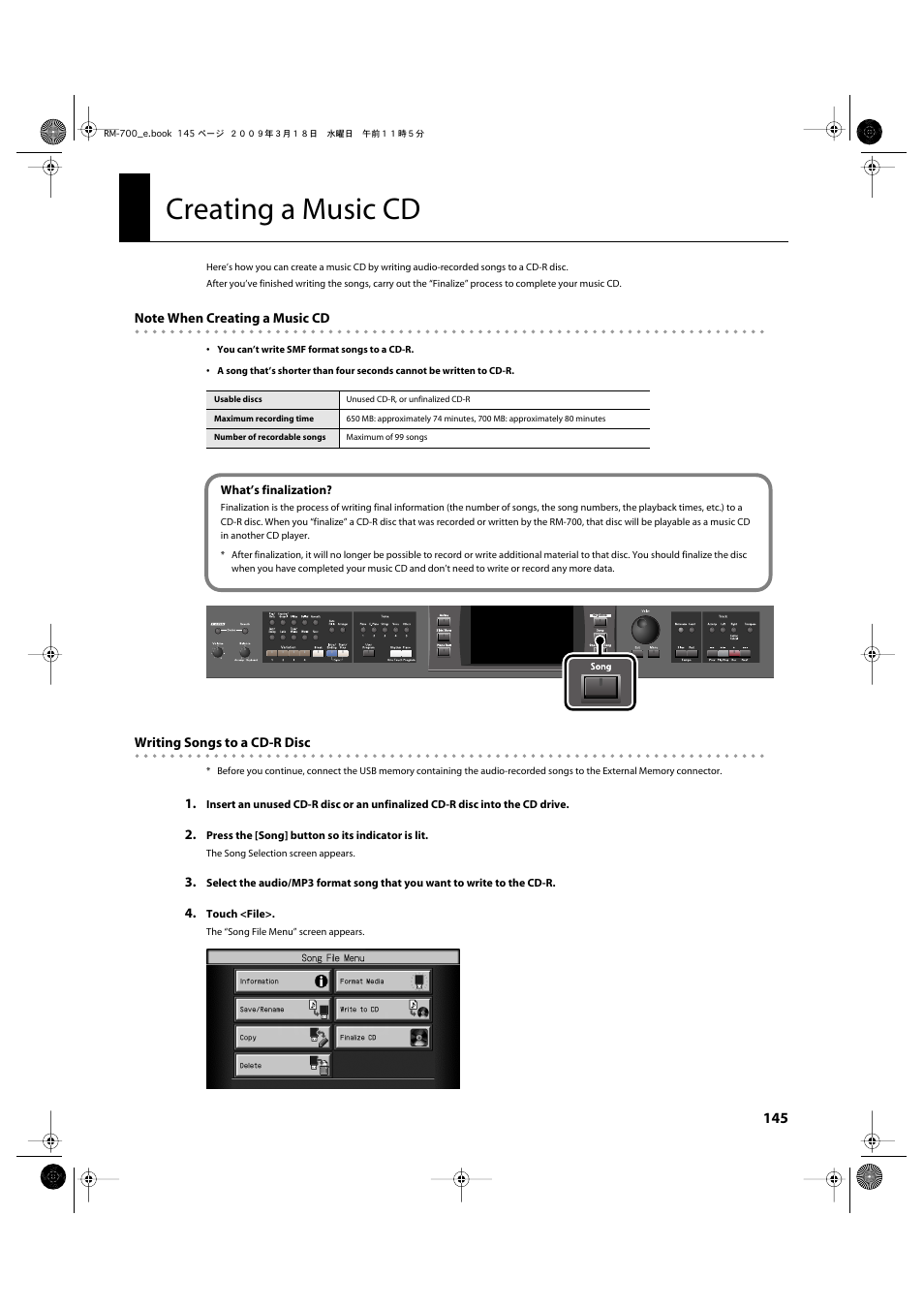 Creating a music cd | Roland RM-700 User Manual | Page 144 / 238