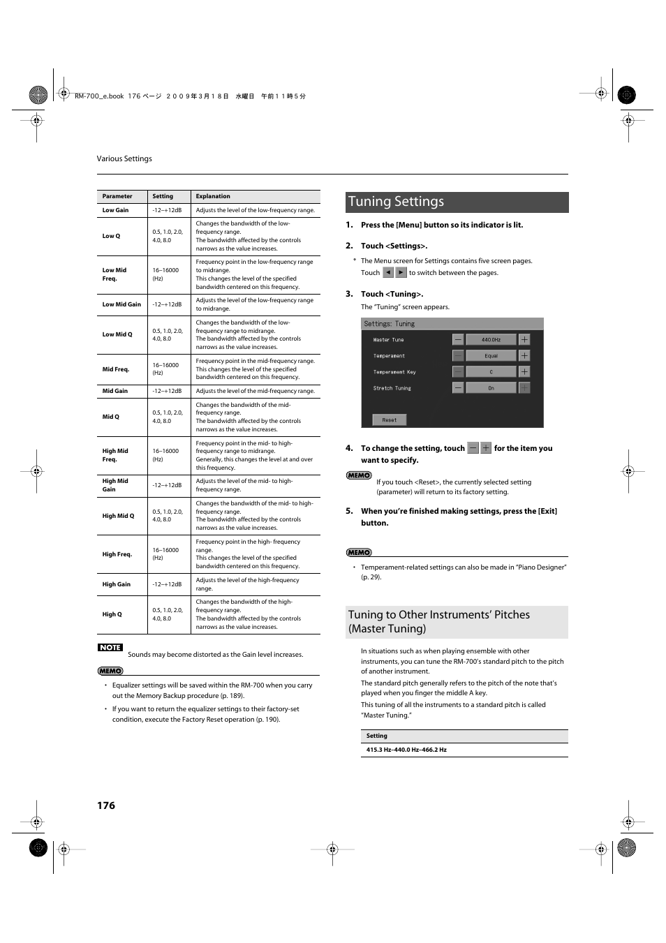 Tuning settings | Roland RM-700 User Manual | Page 175 / 238