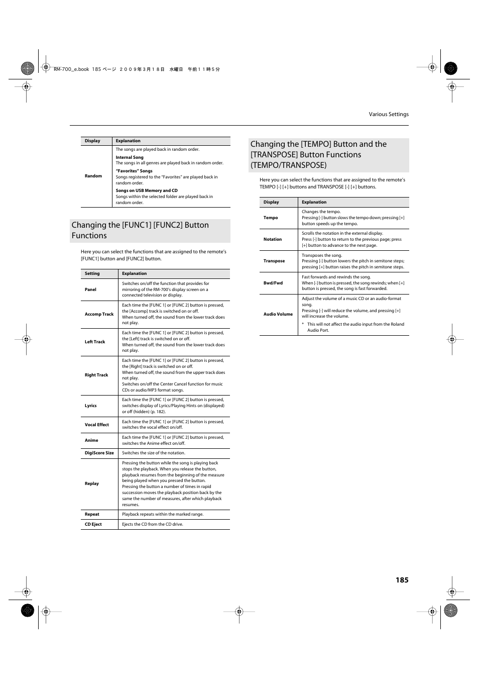Changing the [func1] [func2] button functions | Roland RM-700 User Manual | Page 184 / 238