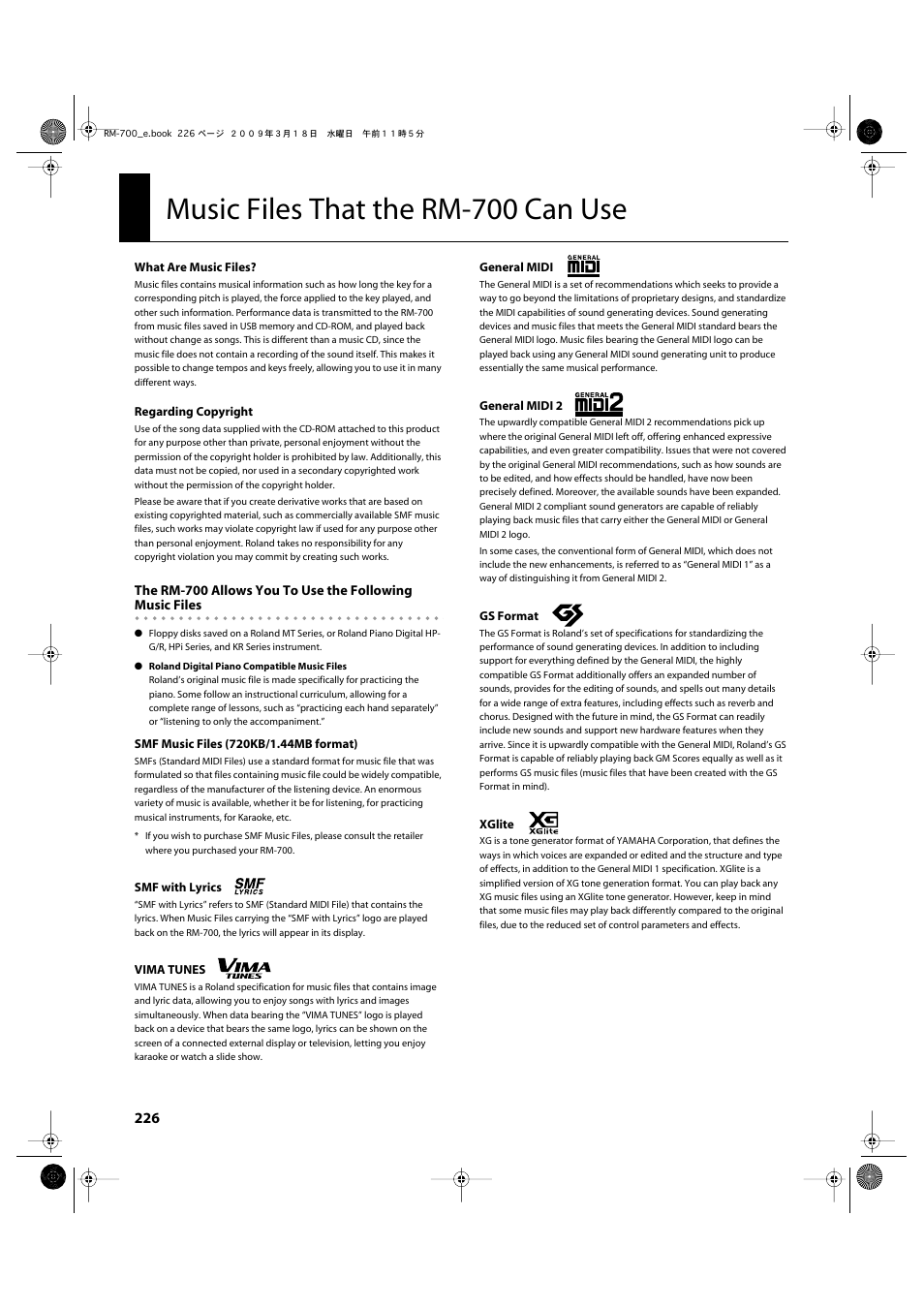 Music files that the rm-700 can use | Roland RM-700 User Manual | Page 225 / 238