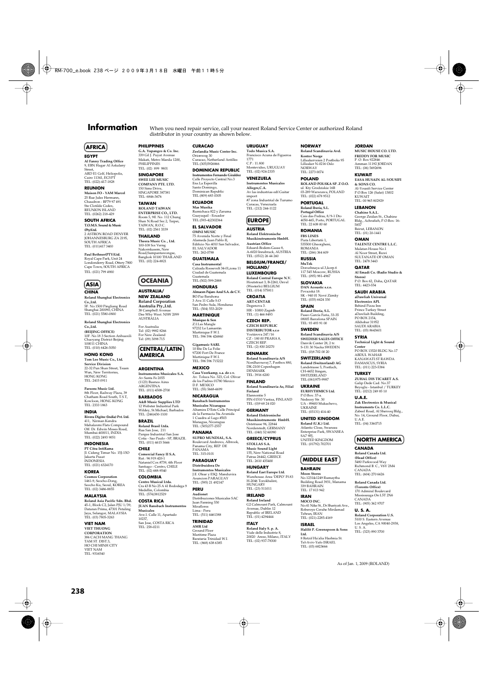 Information, Oceania | Roland RM-700 User Manual | Page 237 / 238