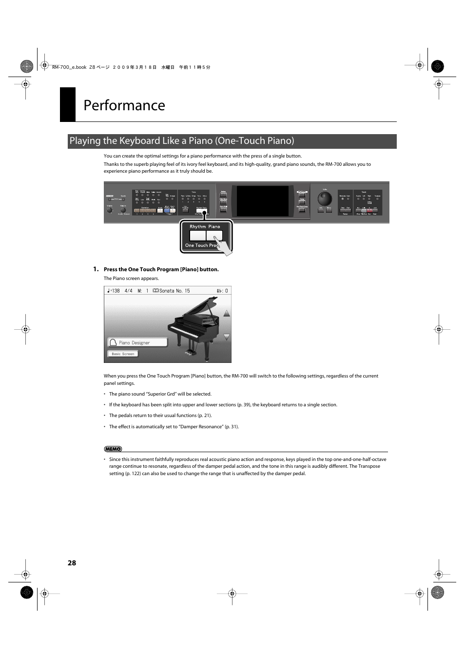 Performance | Roland RM-700 User Manual | Page 27 / 238
