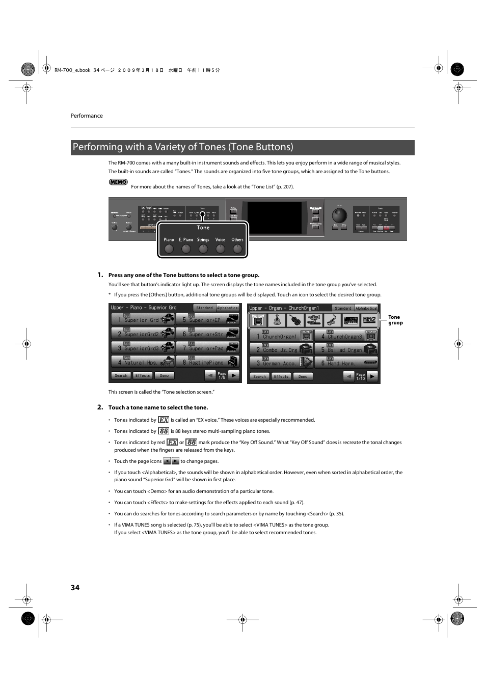 Performing with a variety of tones (tone buttons) | Roland RM-700 User Manual | Page 33 / 238