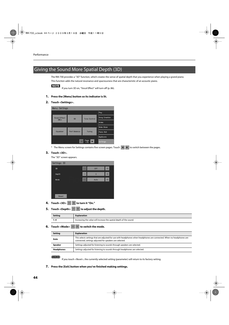 Giving the sound more spatial depth (3d) | Roland RM-700 User Manual | Page 43 / 238
