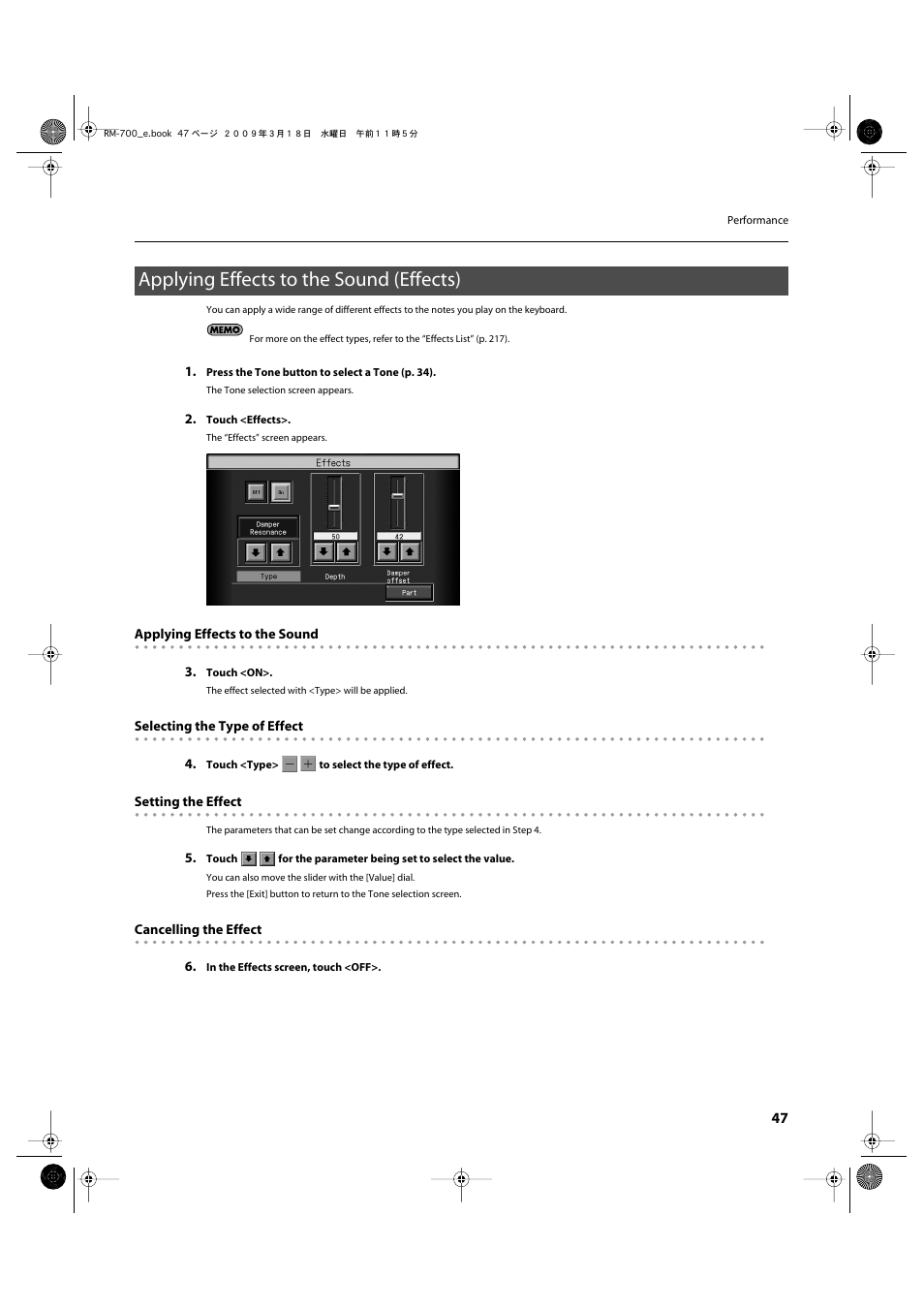 Applying effects to the sound (effects) | Roland RM-700 User Manual | Page 46 / 238