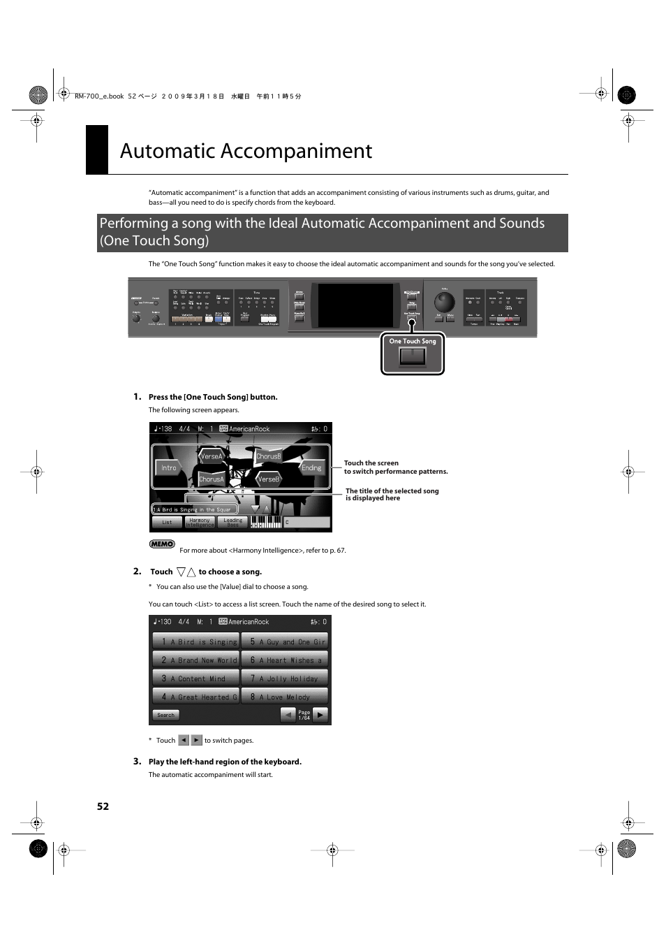 Automatic accompaniment, P. 52 | Roland RM-700 User Manual | Page 51 / 238