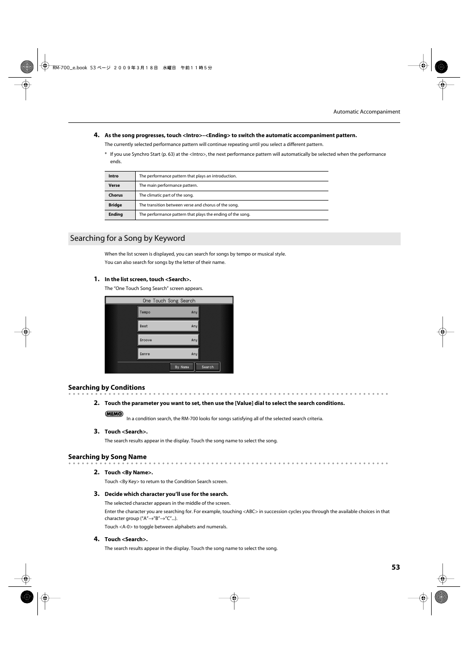 Searching for a song by keyword | Roland RM-700 User Manual | Page 52 / 238