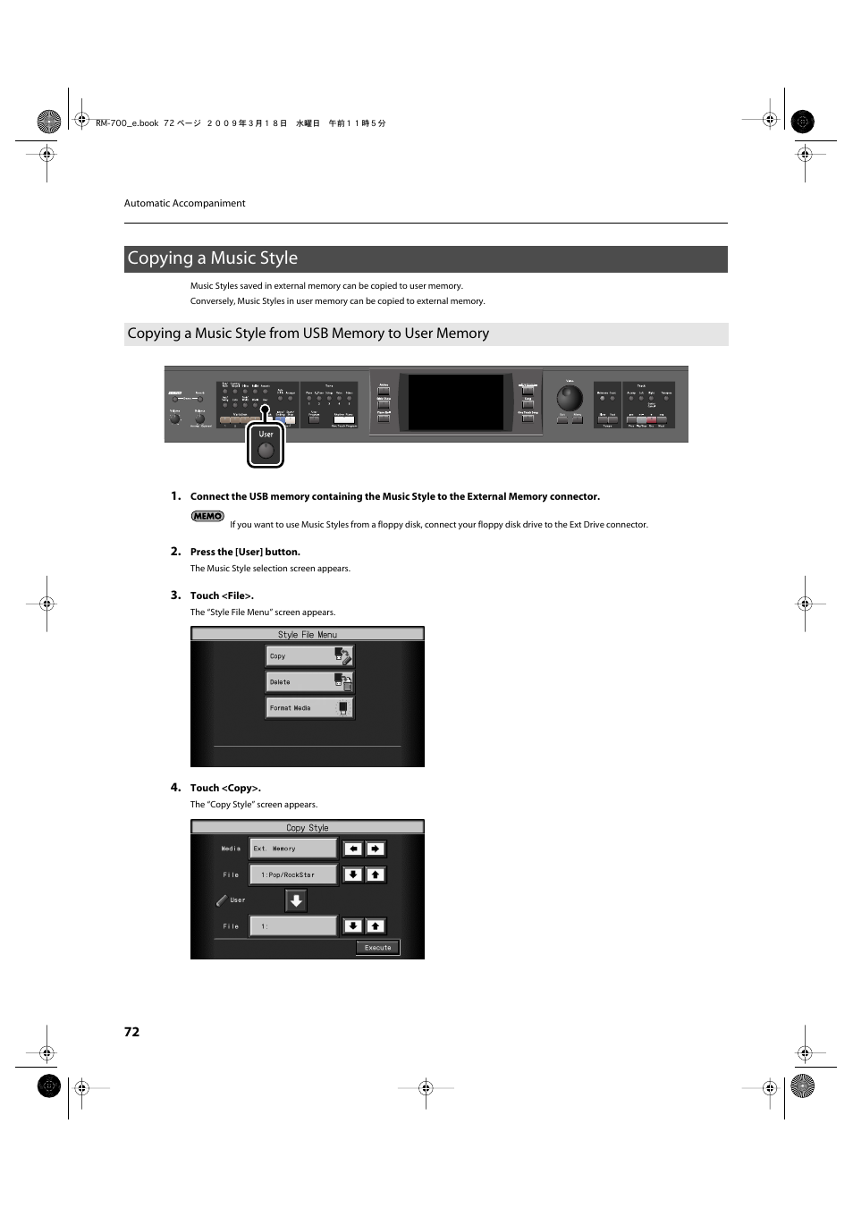 Copying a music style | Roland RM-700 User Manual | Page 71 / 238