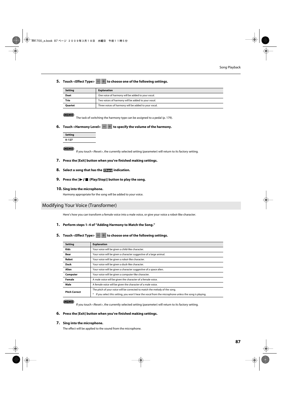 Modifying your voice (transformer) | Roland RM-700 User Manual | Page 86 / 238