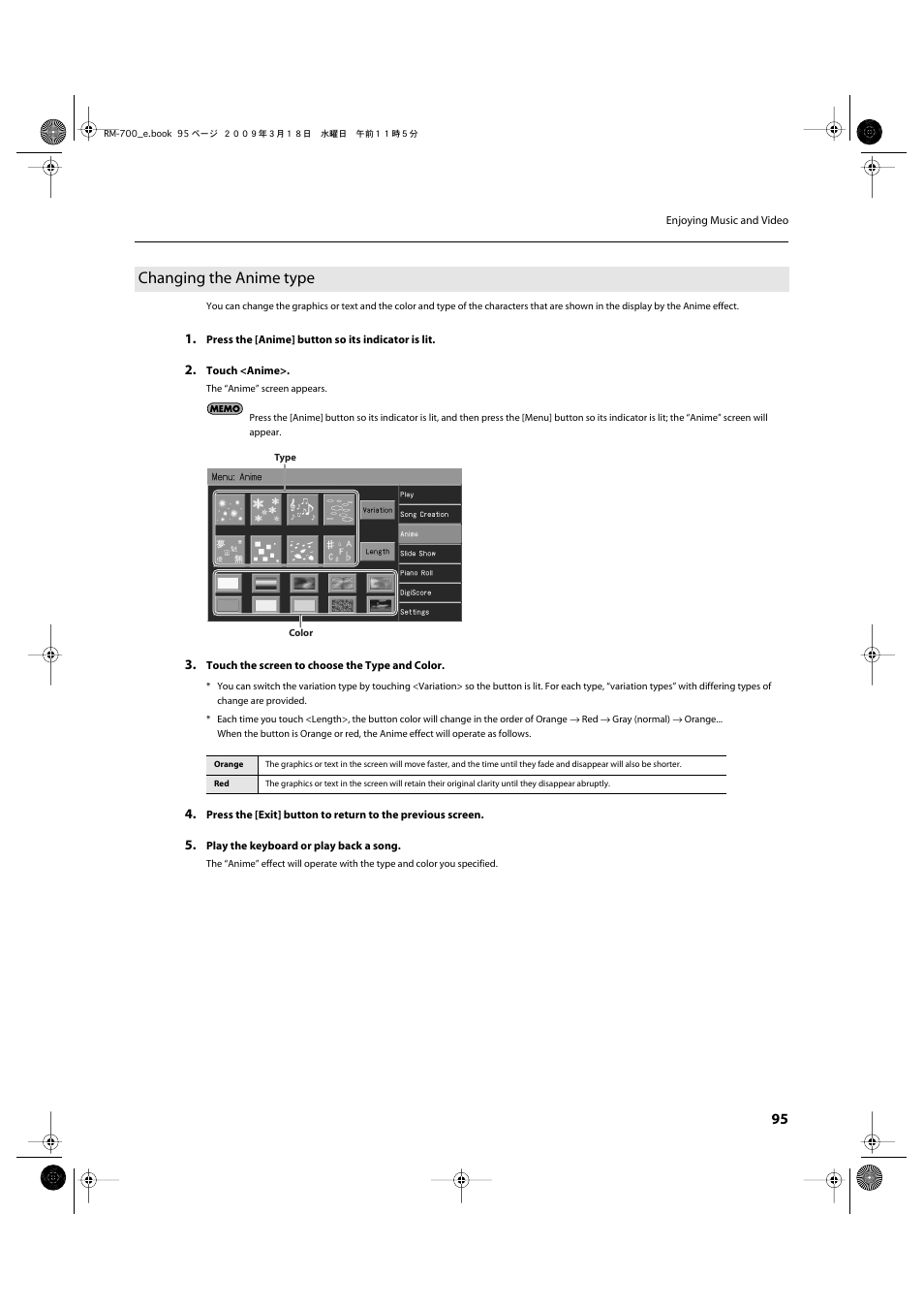 Changing the anime type | Roland RM-700 User Manual | Page 94 / 238