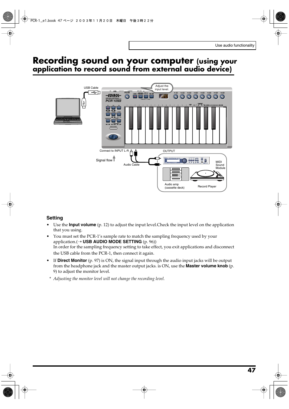 P. 47, Recording sound on your computer | Roland PCR-1 User Manual | Page 47 / 128