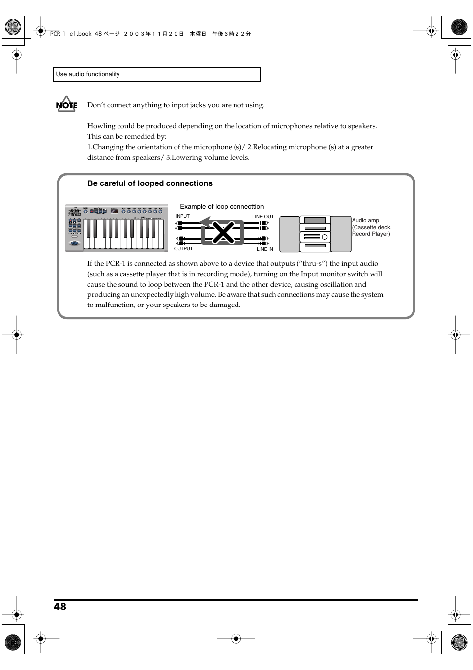 Be careful of looped connections | Roland PCR-1 User Manual | Page 48 / 128