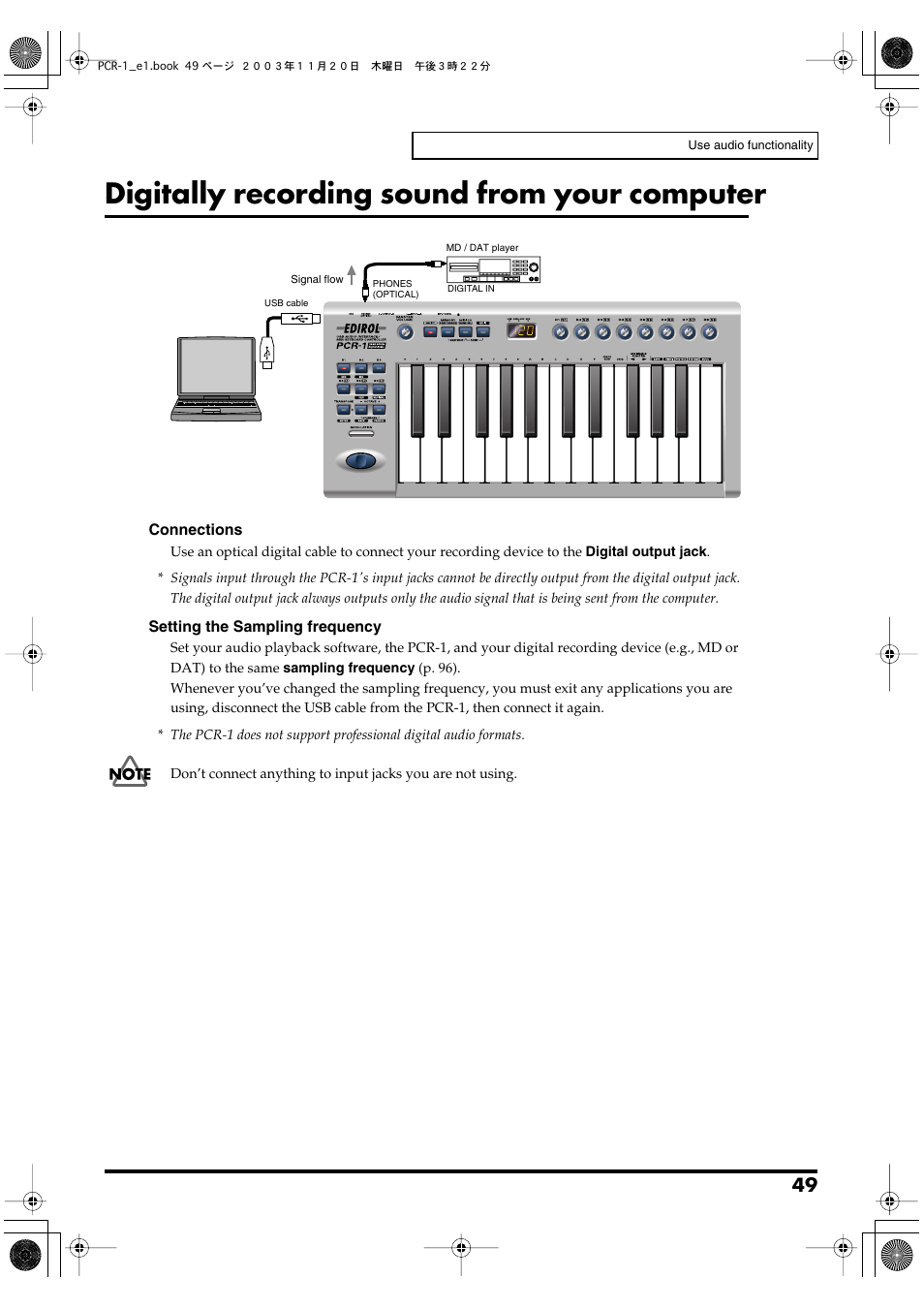 Digitally recording sound from your computer, P. 49 | Roland PCR-1 User Manual | Page 49 / 128