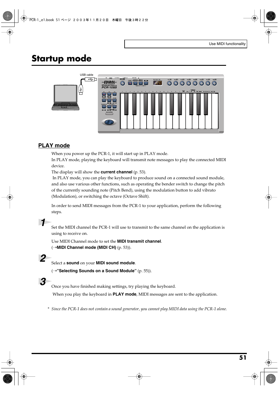 Startup mode, P. 51, P. 51)) | P. 51), sets the input, P. 51) | Roland PCR-1 User Manual | Page 51 / 128
