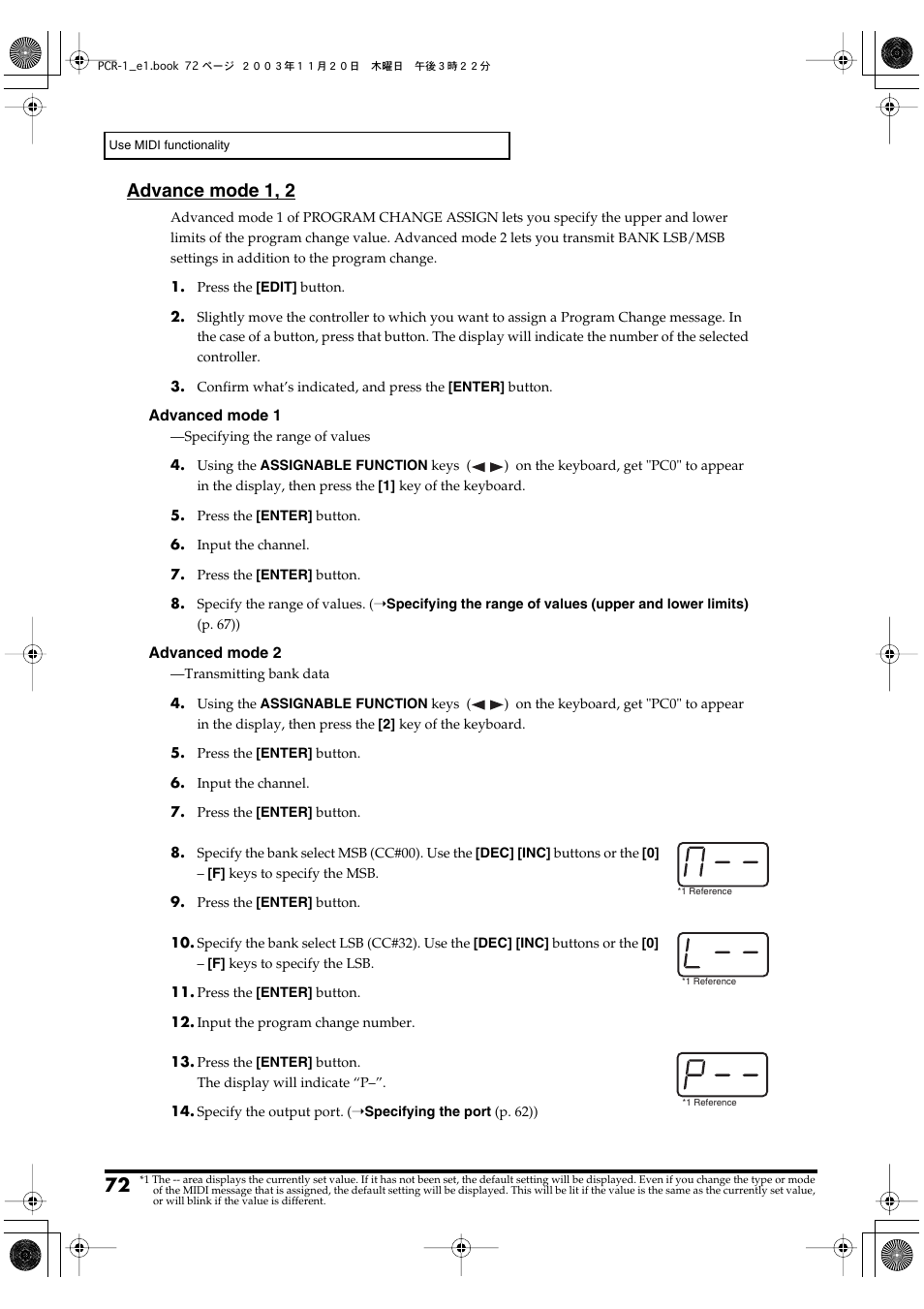 Advance mode 1, 2 | Roland PCR-1 User Manual | Page 72 / 128