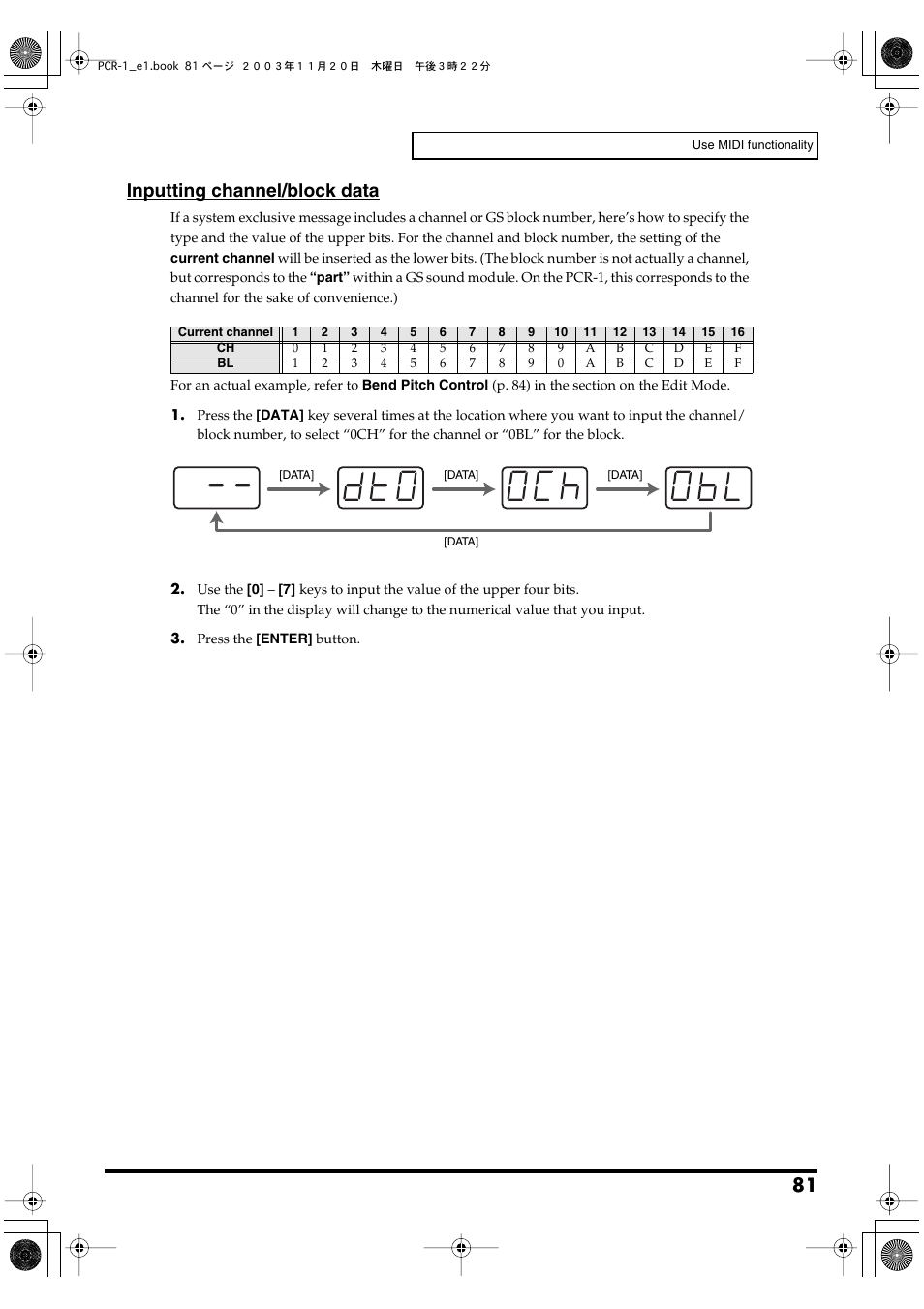 Inputting channel/block data, P. 81) | Roland PCR-1 User Manual | Page 81 / 128