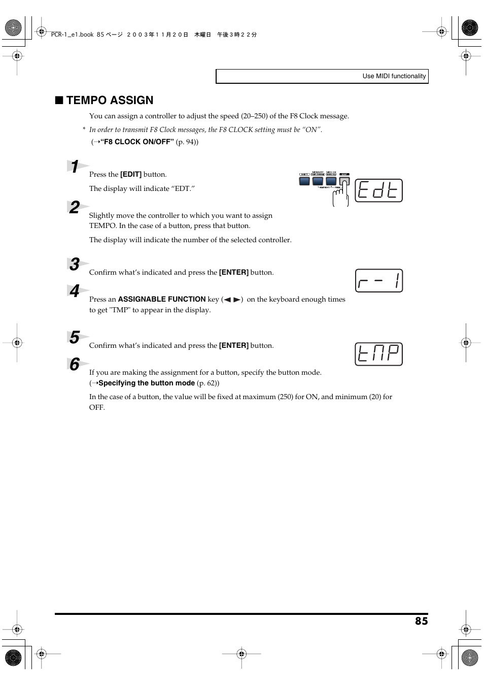 Tempo assign, P. 85, P. 85) | Roland PCR-1 User Manual | Page 85 / 128