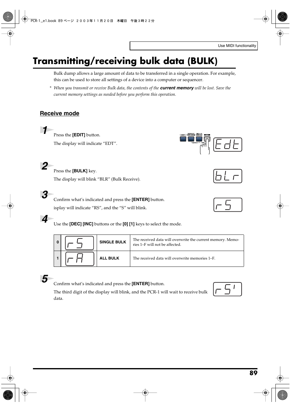 Transmitting/receiving bulk data (bulk), P. 89 | Roland PCR-1 User Manual | Page 89 / 128