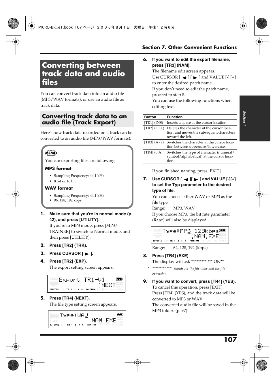 Converting between track data and audio files | Roland BOSS DIGITAL RECORDER MICRO BR User Manual | Page 107 / 132