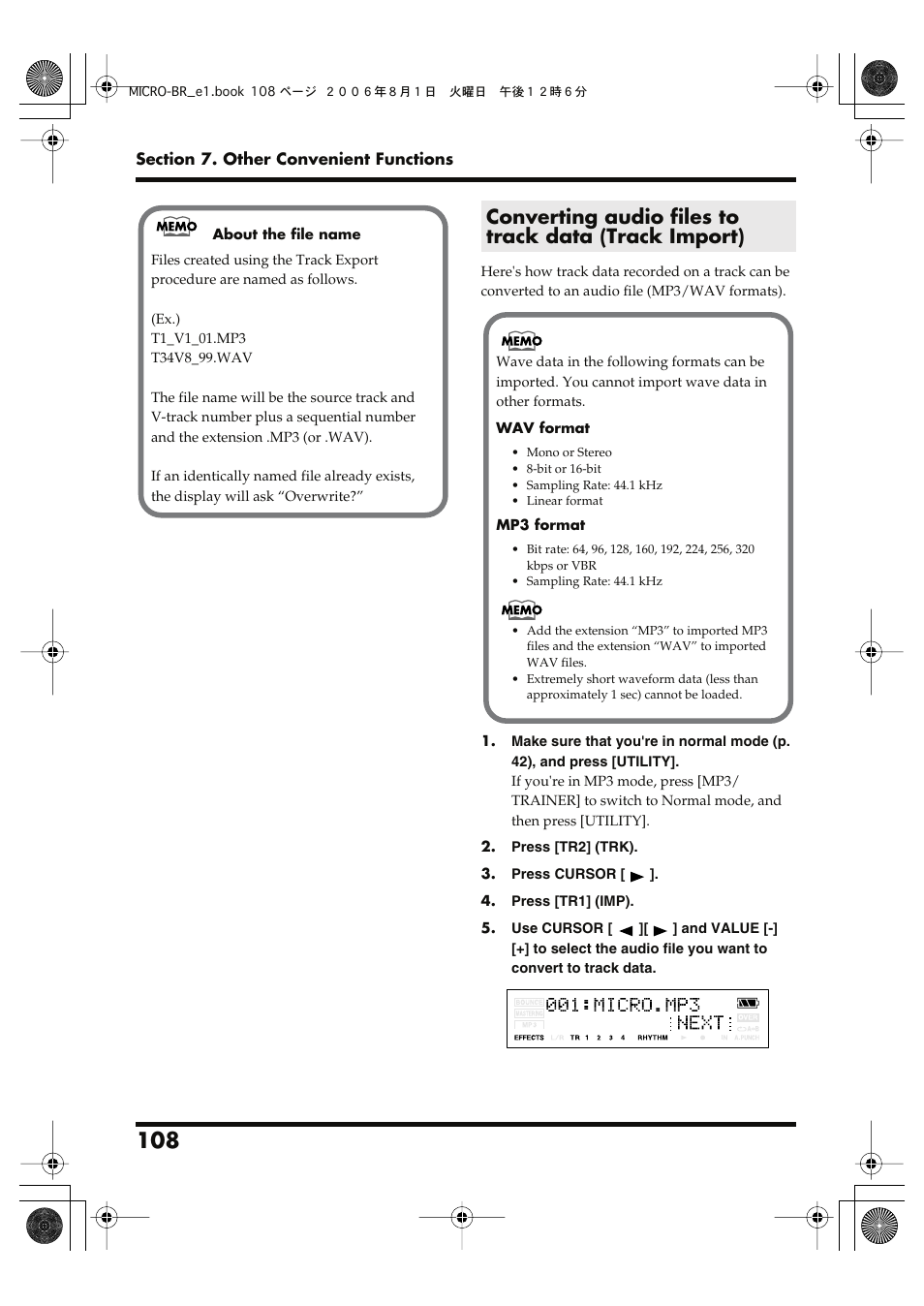 Roland BOSS DIGITAL RECORDER MICRO BR User Manual | Page 108 / 132