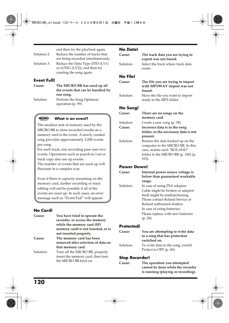 Roland BOSS DIGITAL RECORDER MICRO BR User Manual | Page 120 / 132