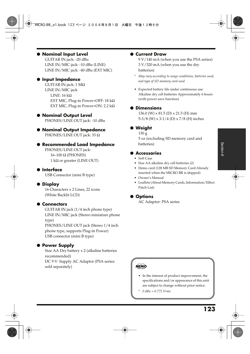 Roland BOSS DIGITAL RECORDER MICRO BR User Manual | Page 123 / 132