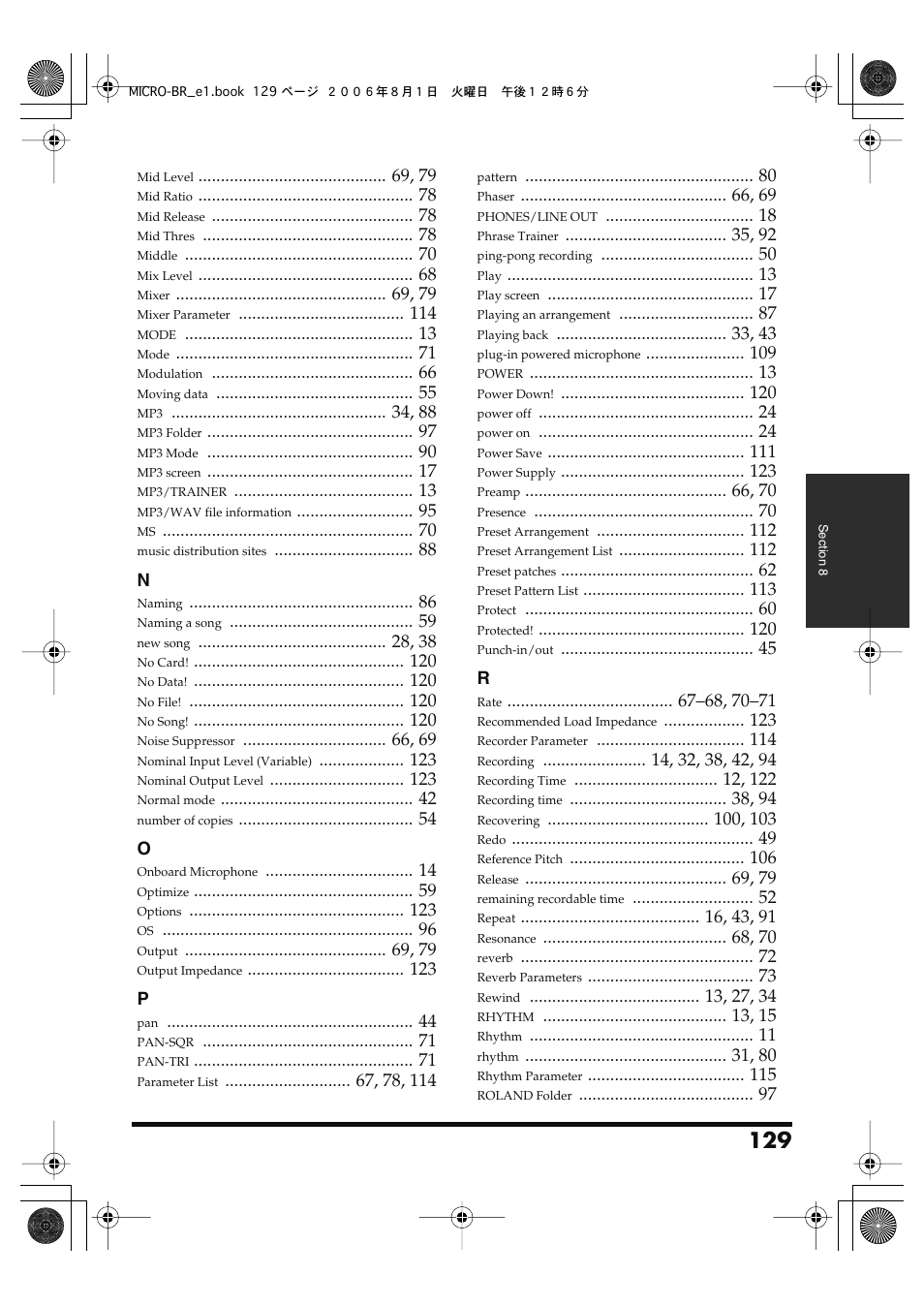 Roland BOSS DIGITAL RECORDER MICRO BR User Manual | Page 129 / 132