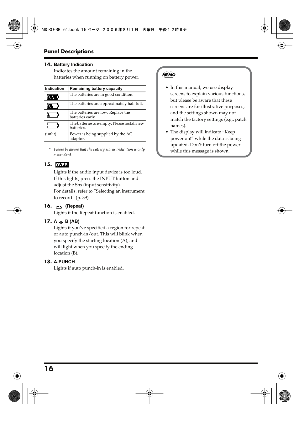 Roland BOSS DIGITAL RECORDER MICRO BR User Manual | Page 16 / 132