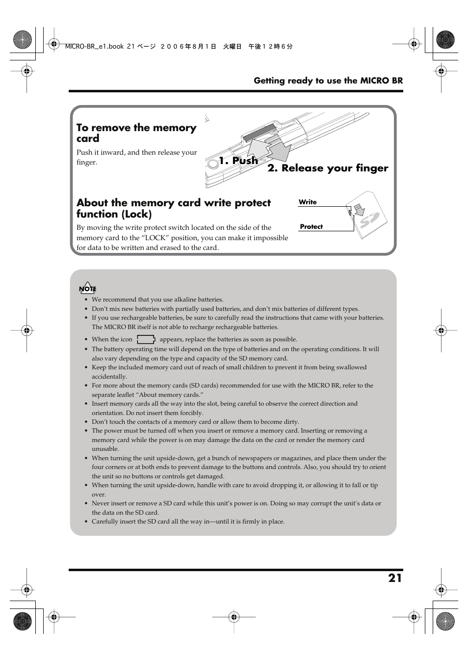 Push 2. release your finger | Roland BOSS DIGITAL RECORDER MICRO BR User Manual | Page 21 / 132