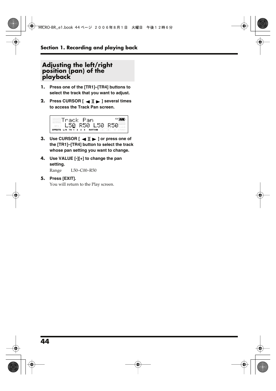 Roland BOSS DIGITAL RECORDER MICRO BR User Manual | Page 44 / 132