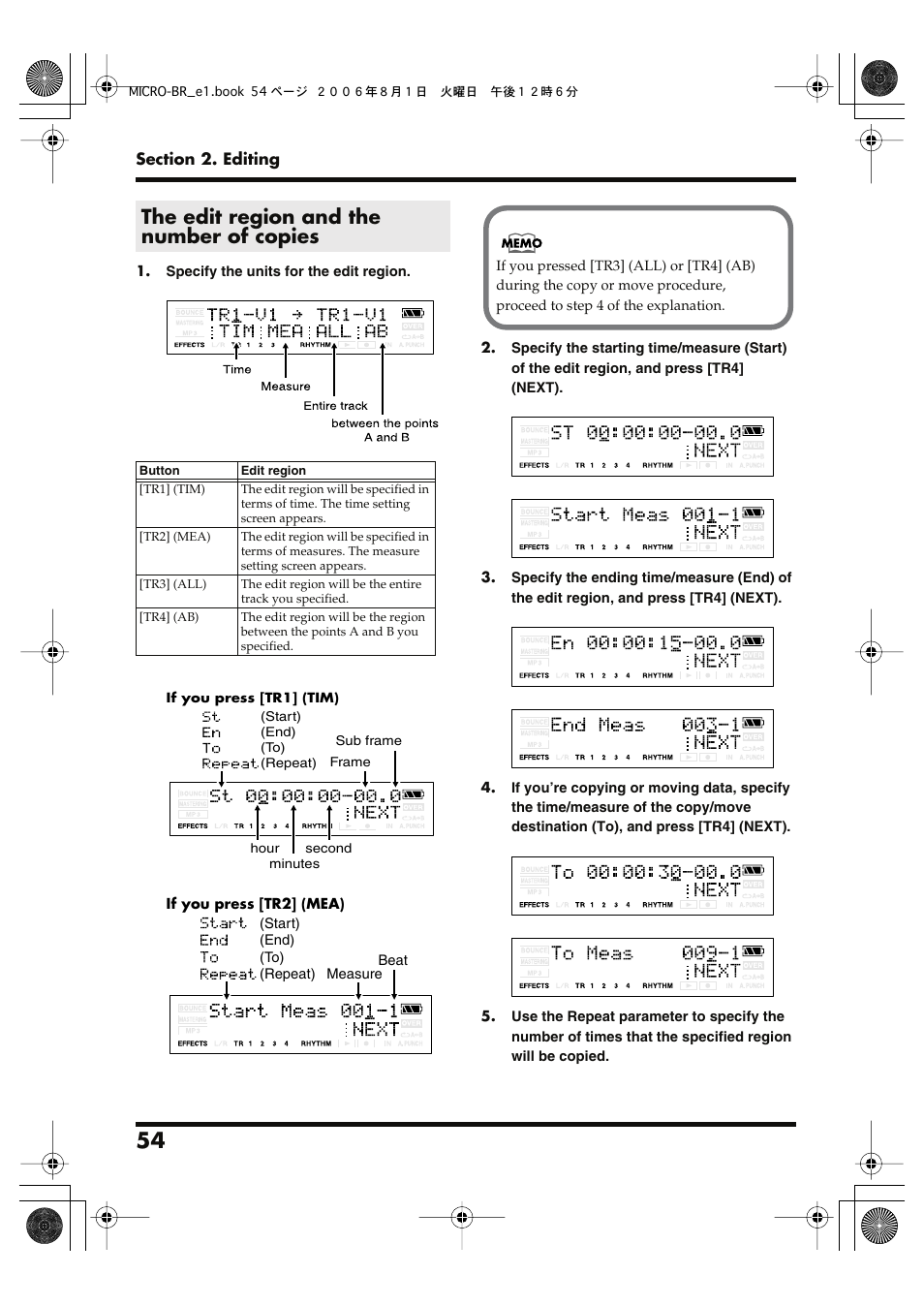 The edit region and the number of copies | Roland BOSS DIGITAL RECORDER MICRO BR User Manual | Page 54 / 132