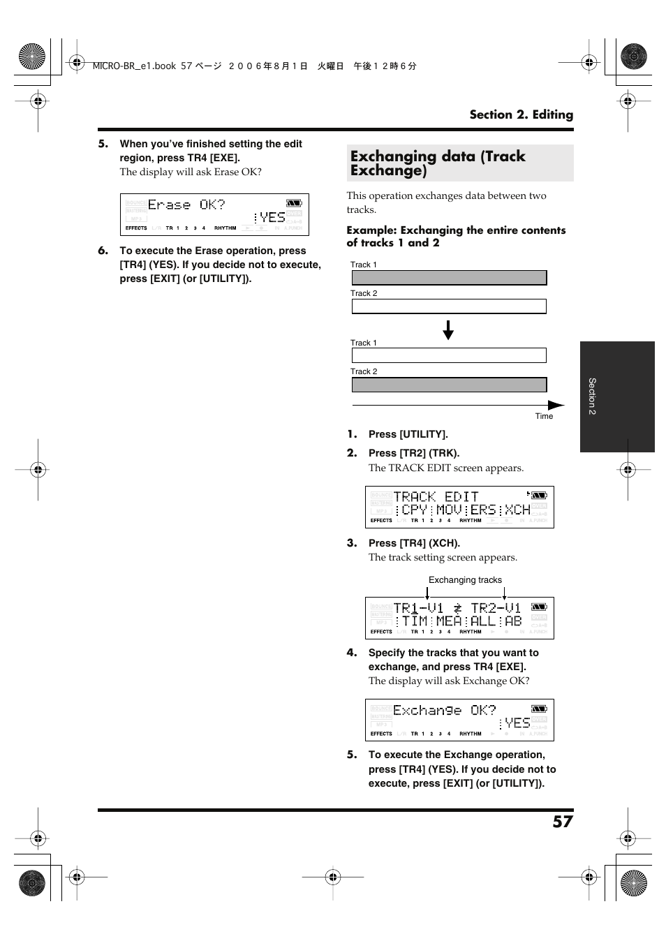 Exchanging data (track exchange) | Roland BOSS DIGITAL RECORDER MICRO BR User Manual | Page 57 / 132