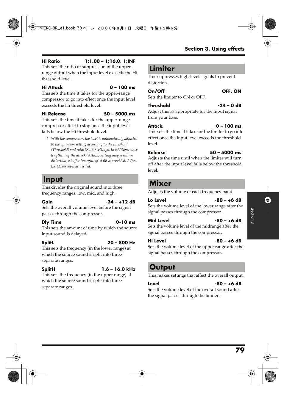 Input limiter mixer output | Roland BOSS DIGITAL RECORDER MICRO BR User Manual | Page 79 / 132