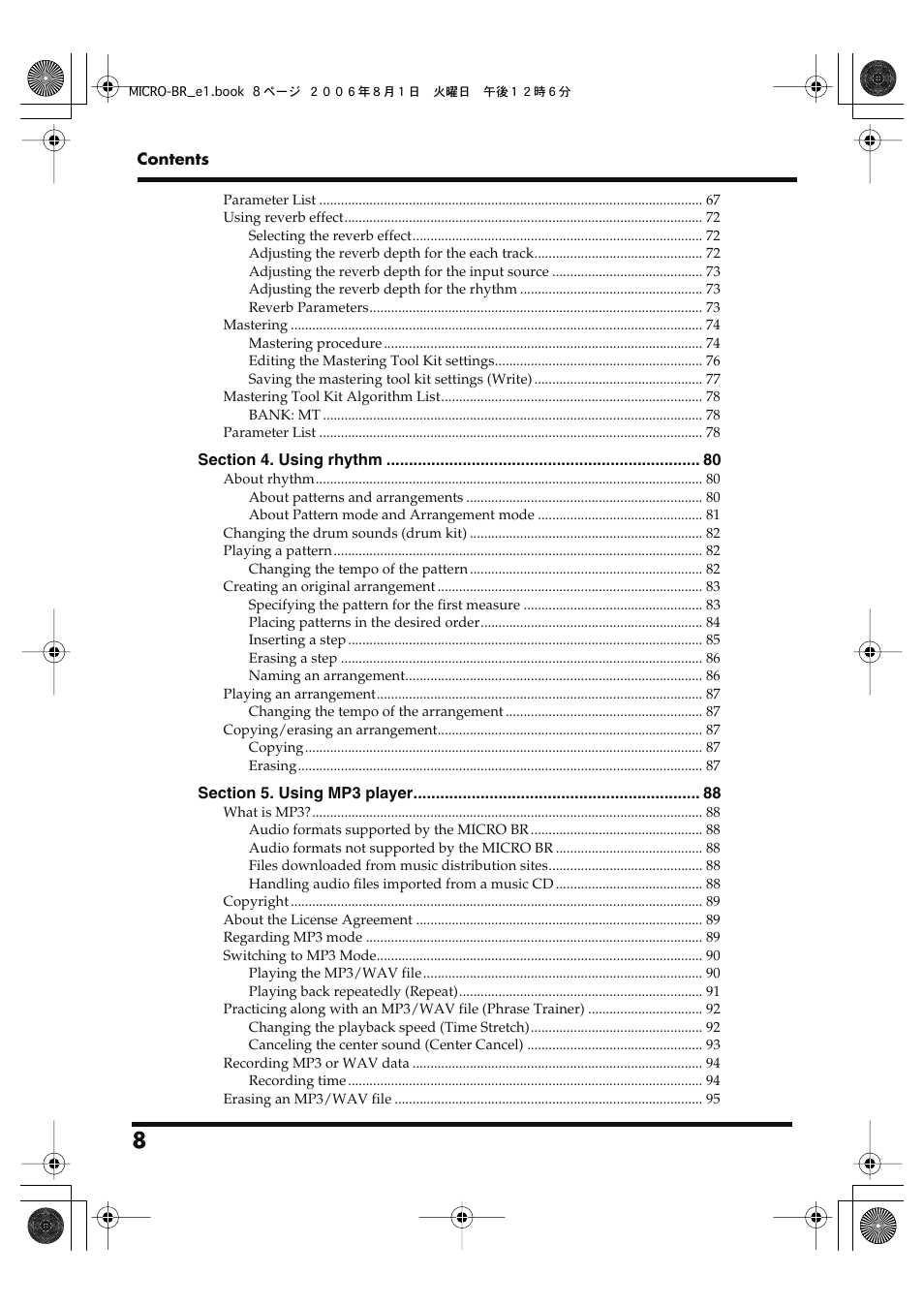 Roland BOSS DIGITAL RECORDER MICRO BR User Manual | Page 8 / 132