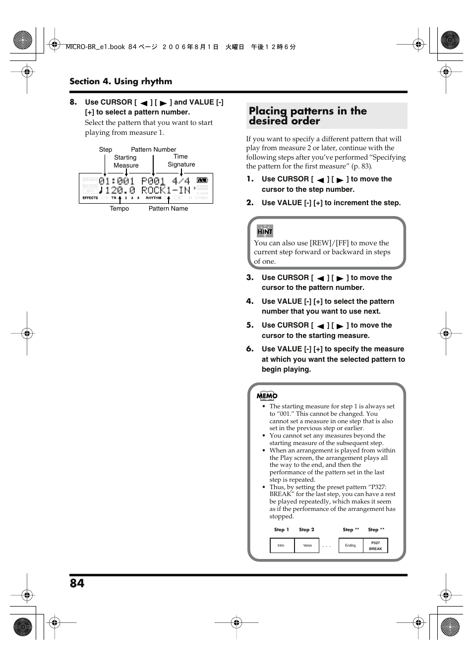 Placing patterns in the desired order | Roland BOSS DIGITAL RECORDER MICRO BR User Manual | Page 84 / 132