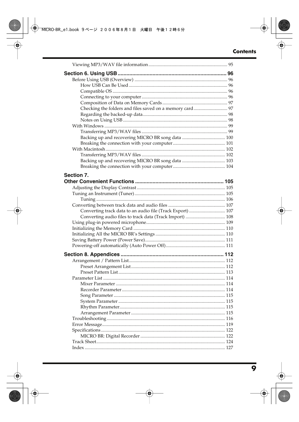 Roland BOSS DIGITAL RECORDER MICRO BR User Manual | Page 9 / 132