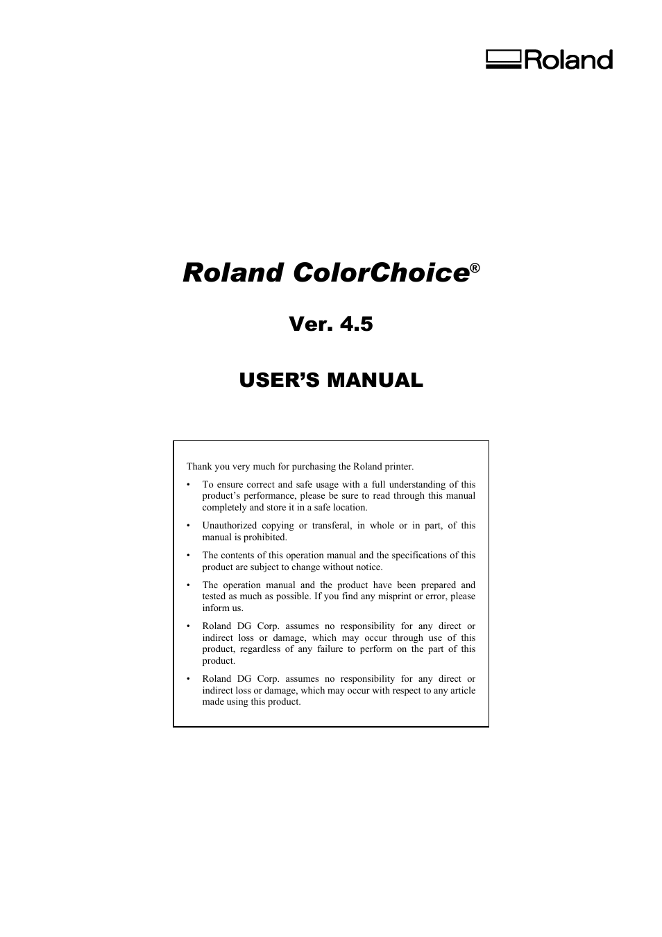 Roland ColorChoice  Ver. 4.5 User Manual | 52 pages