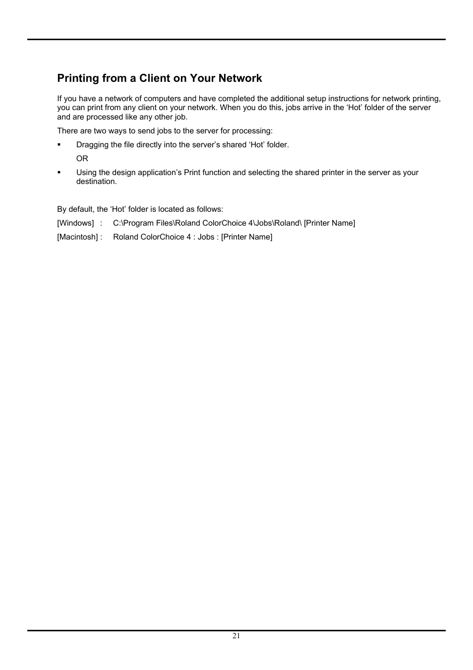 Printing from a client on your network | Roland ColorChoice  Ver. 4.5 User Manual | Page 21 / 52