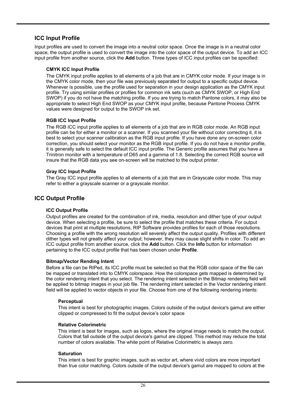Icc input profile, Icc output profile | Roland ColorChoice  Ver. 4.5 User Manual | Page 26 / 52