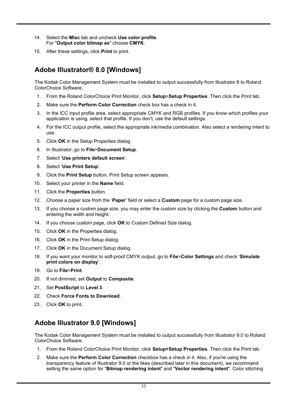Adobe illustrator 8.0 [windows, Adobe illustrator 9.0 [windows, Adobe illustrator® 8.0 [windows | Roland ColorChoice  Ver. 4.5 User Manual | Page 35 / 52