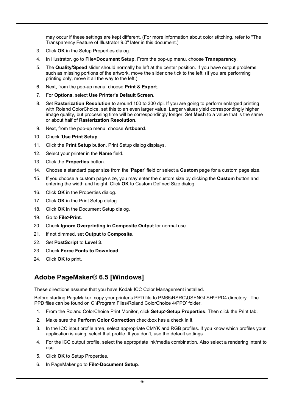 Adobe pagemaker® 6.5 [windows | Roland ColorChoice  Ver. 4.5 User Manual | Page 36 / 52