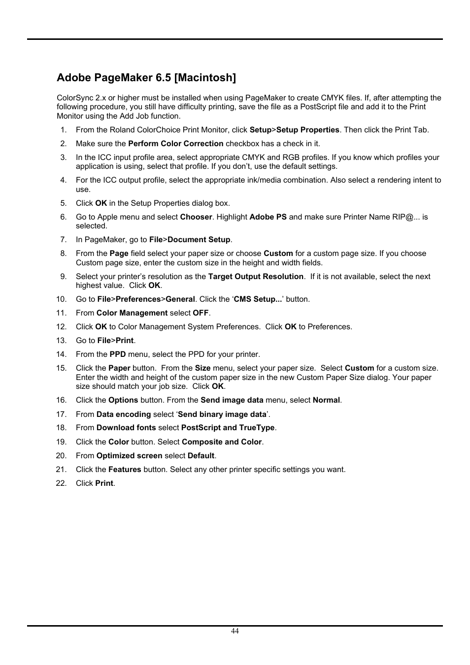 Adobe pagemaker 6.5 [macintosh | Roland ColorChoice  Ver. 4.5 User Manual | Page 44 / 52