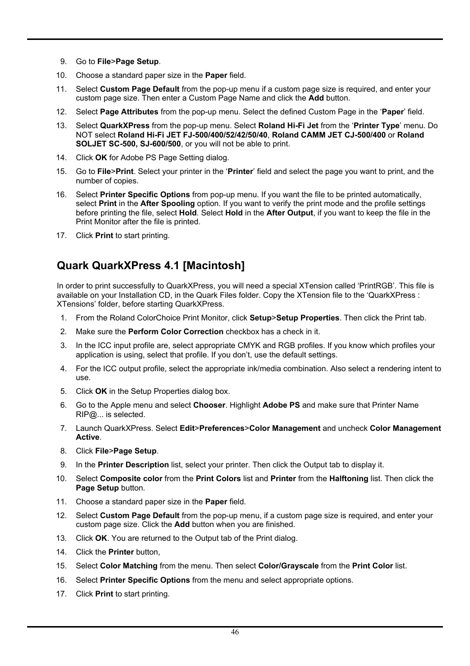 Quark quarkxpress 4.1 [macintosh | Roland ColorChoice  Ver. 4.5 User Manual | Page 46 / 52
