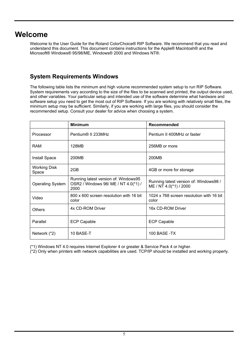 Welcome, System requirements windows | Roland ColorChoice  Ver. 4.5 User Manual | Page 5 / 52