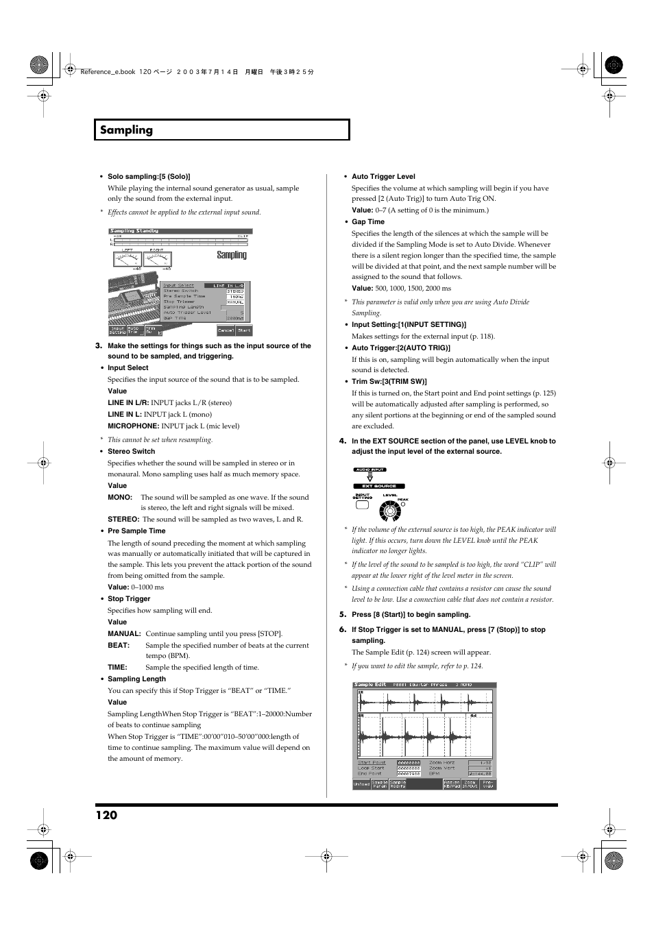 120 sampling | Roland Fantom-S User Manual | Page 120 / 228