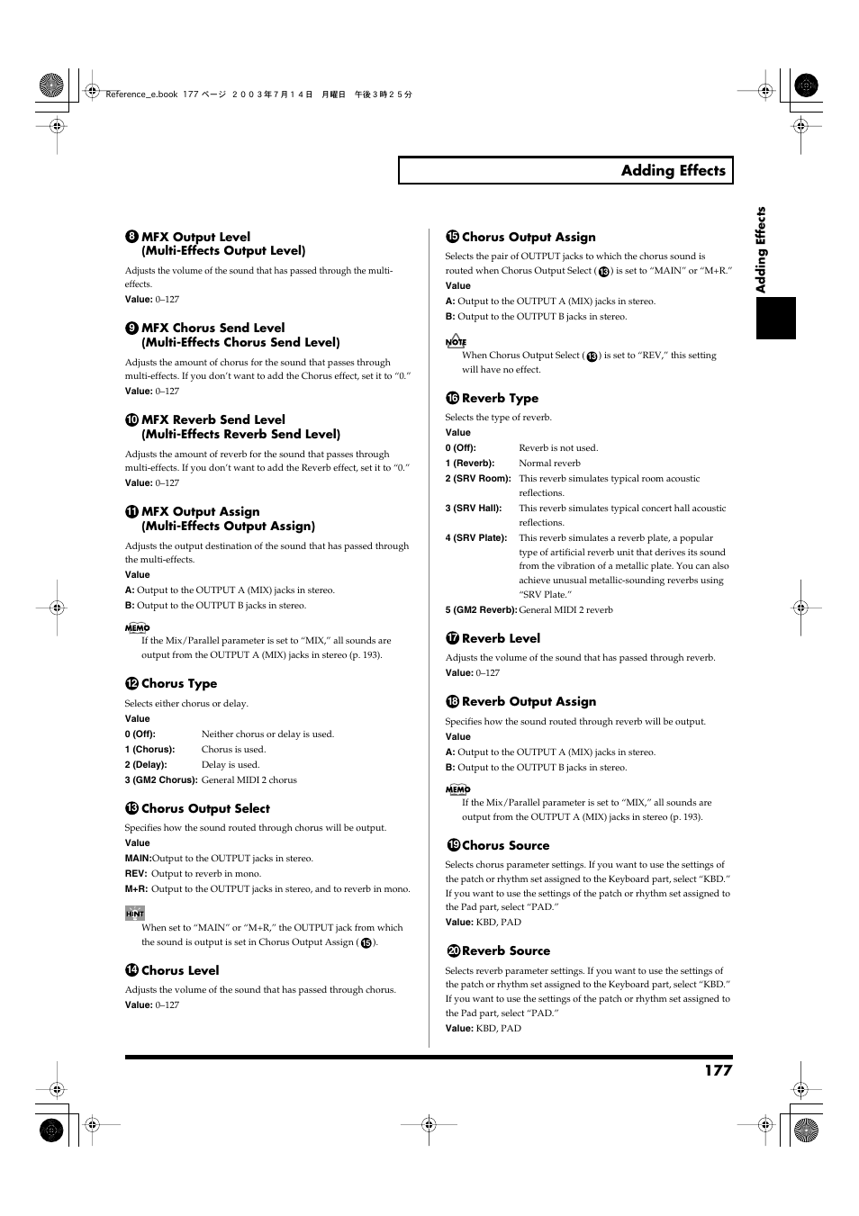 177 adding effects | Roland Fantom-S User Manual | Page 177 / 228