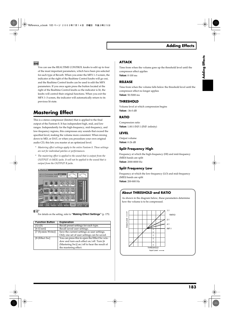 Mastering effect, 183 adding effects | Roland Fantom-S User Manual | Page 183 / 228