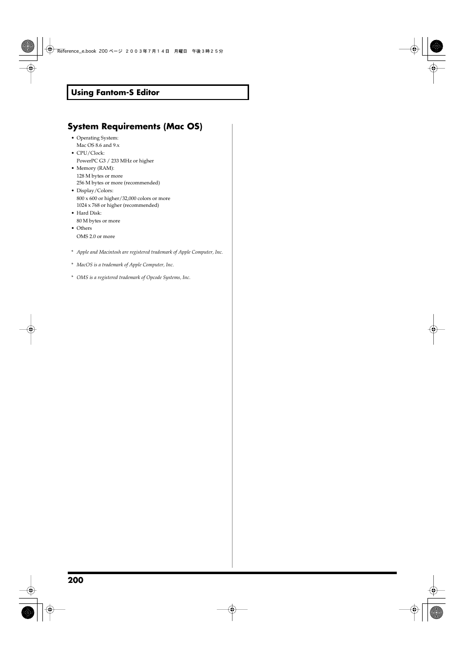 System requirements (mac os), 200 using fantom-s editor | Roland Fantom-S User Manual | Page 200 / 228