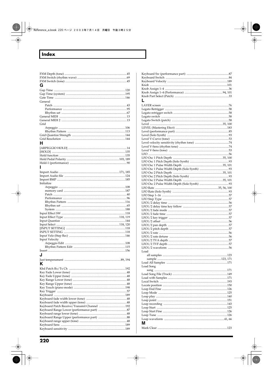 220 index | Roland Fantom-S User Manual | Page 220 / 228